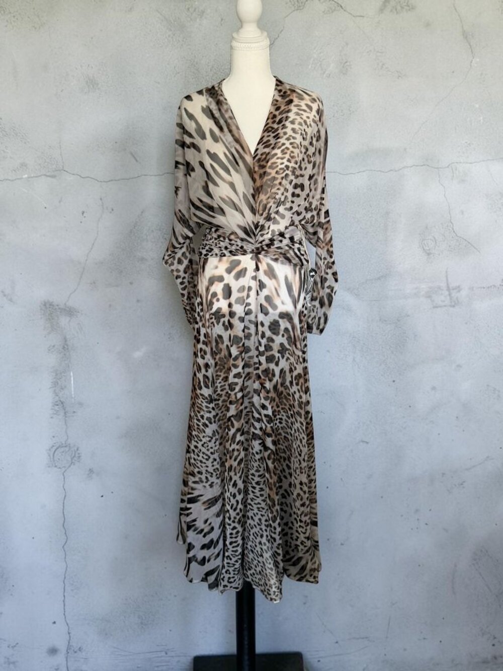 YOUNG FABOLOUS & BROKE Sheer Gray Leopard Dress Gown Sz Small NEW NWT